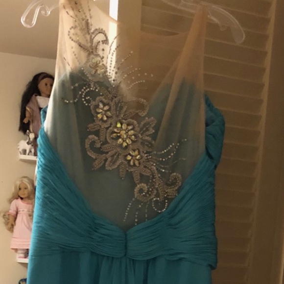 Beautiful turquoise beaded prom dress with wrap! - Picture 3 of 6
